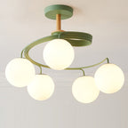 Contemporary Nordic Dome Orbs Curved Distortion Iron Solid Wood Glass 3/5 - Light Chandelier for Dining Room BulbSquare