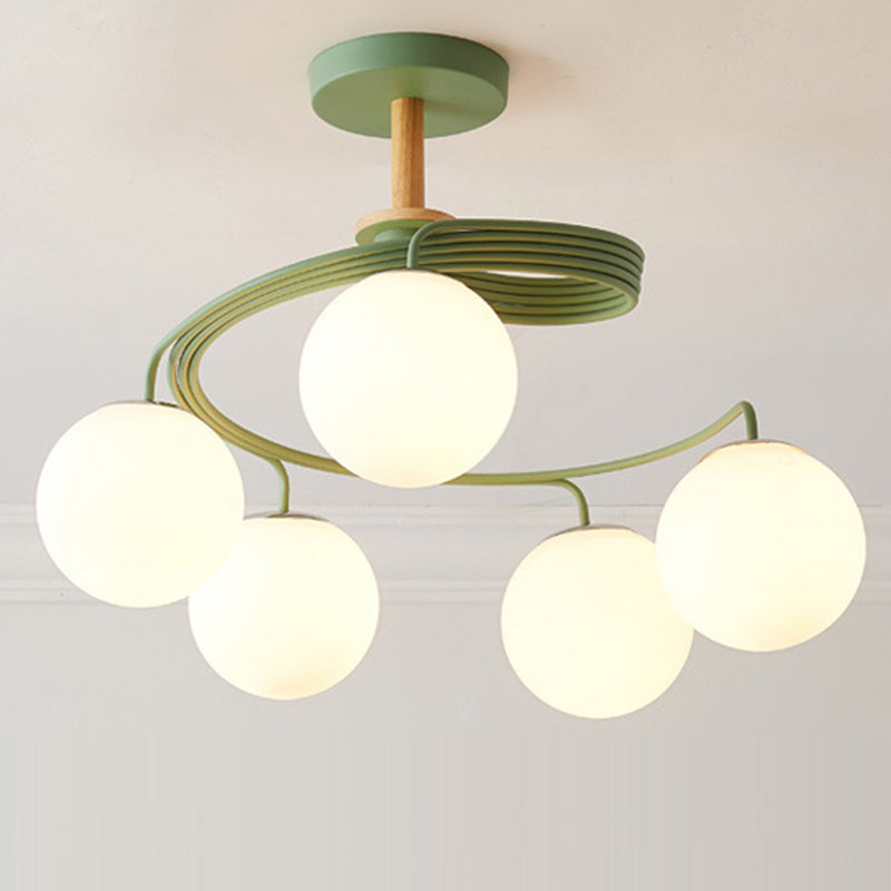 Contemporary Nordic Dome Orbs Curved Distortion Iron Solid Wood Glass 3/5 - Light Chandelier for Dining Room BulbSquare
