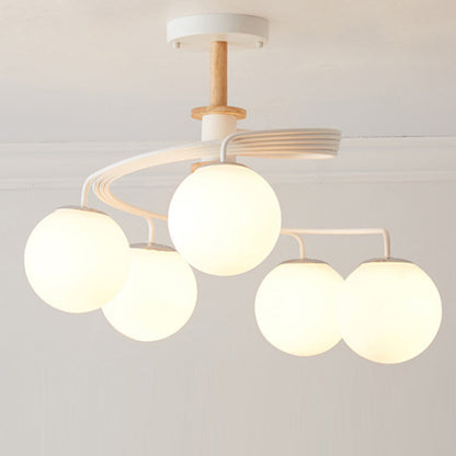 Contemporary Nordic Dome Orbs Curved Distortion Iron Solid Wood Glass 3/5 - Light Chandelier for Dining Room