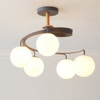 Contemporary Nordic Dome Orbs Curved Distortion Iron Solid Wood Glass 3/5 - Light Chandelier for Dining Room BulbSquare