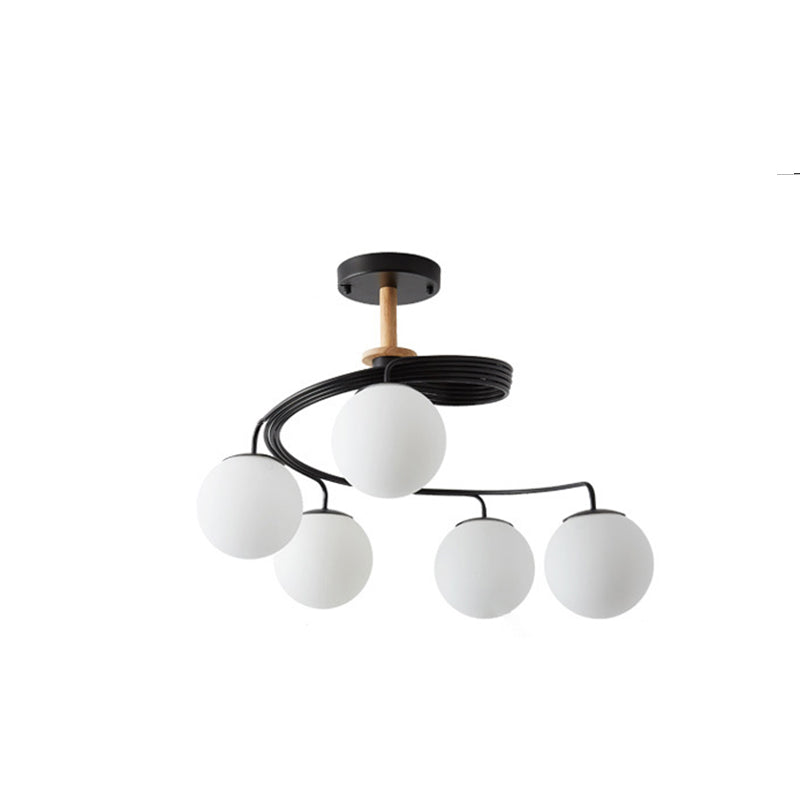 Contemporary Nordic Dome Orbs Curved Distortion Iron Solid Wood Glass 3/5 - Light Chandelier for Dining Room BulbSquare