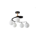 Contemporary Nordic Dome Orbs Curved Distortion Iron Solid Wood Glass 3/5 - Light Chandelier for Dining Room BulbSquare