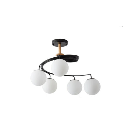 Contemporary Nordic Dome Orbs Curved Distortion Iron Solid Wood Glass 3/5 - Light Chandelier for Dining Room