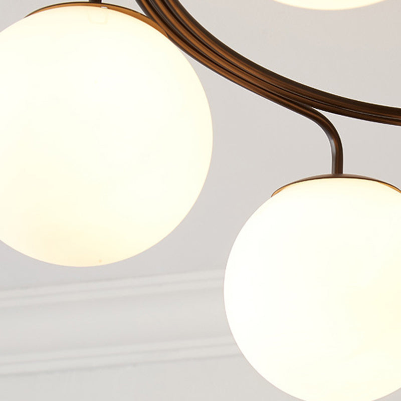 Contemporary Nordic Dome Orbs Curved Distortion Iron Solid Wood Glass 3/5 - Light Chandelier for Dining Room BulbSquare