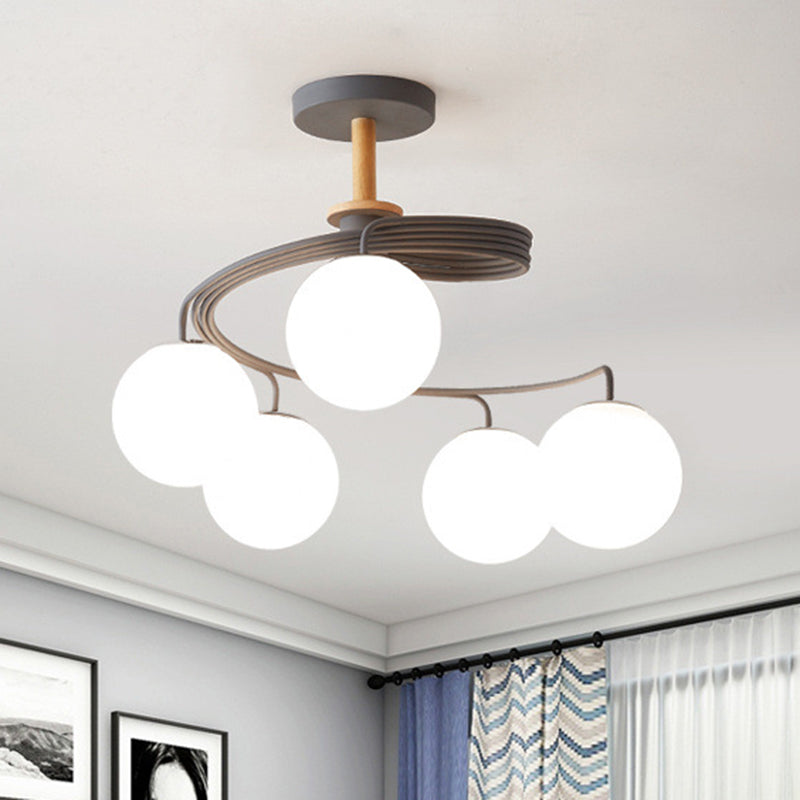 Contemporary Nordic Dome Orbs Curved Distortion Iron Solid Wood Glass 3/5 - Light Chandelier for Dining Room BulbSquare