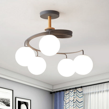 Contemporary Nordic Dome Orbs Curved Distortion Iron Solid Wood Glass 3/5 - Light Chandelier for Dining Room