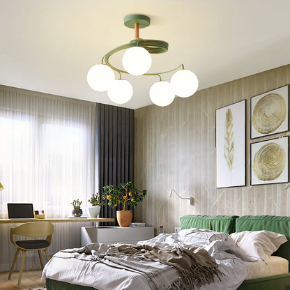 Contemporary Nordic Dome Orbs Curved Distortion Iron Solid Wood Glass 3/5 - Light Chandelier for Dining Room