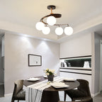 Contemporary Nordic Dome Orbs Curved Distortion Iron Solid Wood Glass 3/5 - Light Chandelier for Dining Room BulbSquare