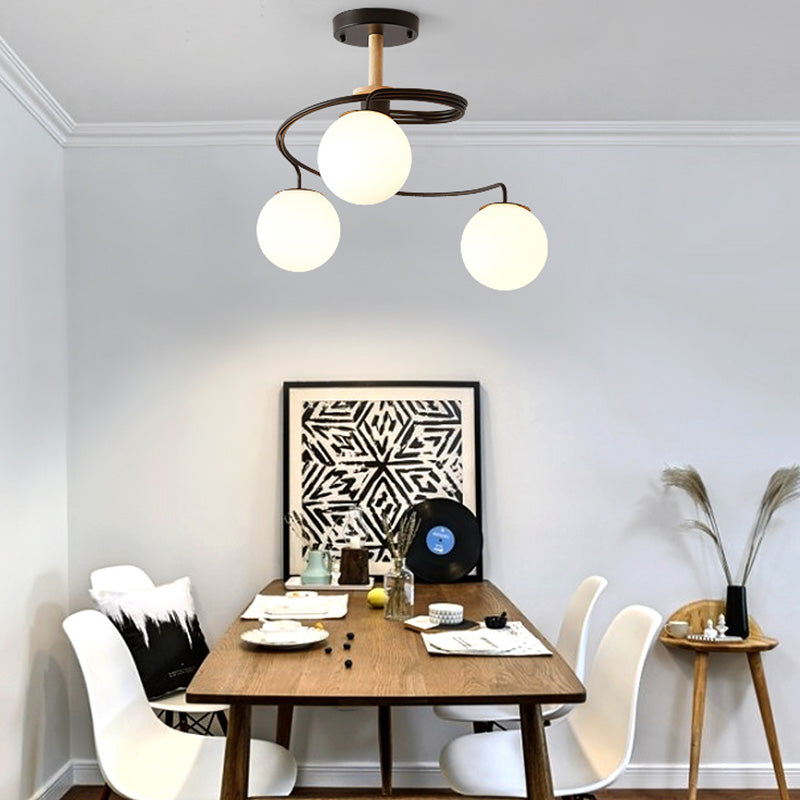 Contemporary Nordic Dome Orbs Curved Distortion Iron Solid Wood Glass 3/5 - Light Chandelier for Dining Room BulbSquare