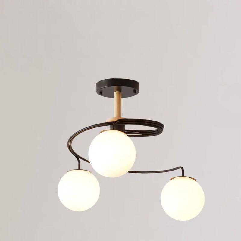 Contemporary Nordic Dome Orbs Curved Distortion Iron Solid Wood Glass 3/5 - Light Chandelier for Dining Room BulbSquare