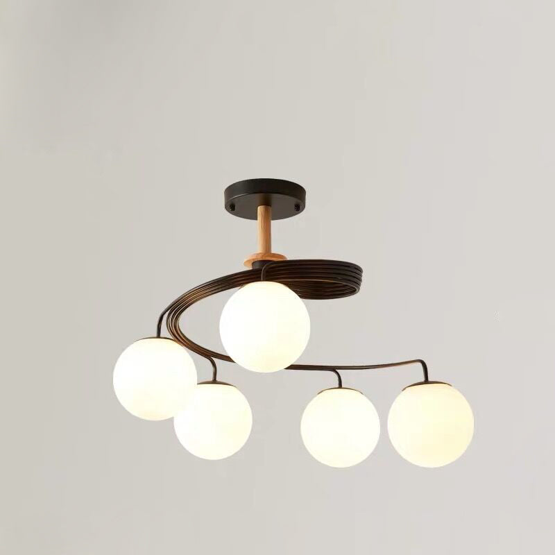 Contemporary Nordic Dome Orbs Curved Distortion Iron Solid Wood Glass 3/5 - Light Chandelier for Dining Room BulbSquare
