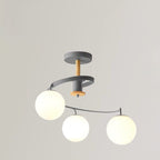 Contemporary Nordic Dome Orbs Curved Distortion Iron Solid Wood Glass 3/5 - Light Chandelier for Dining Room BulbSquare