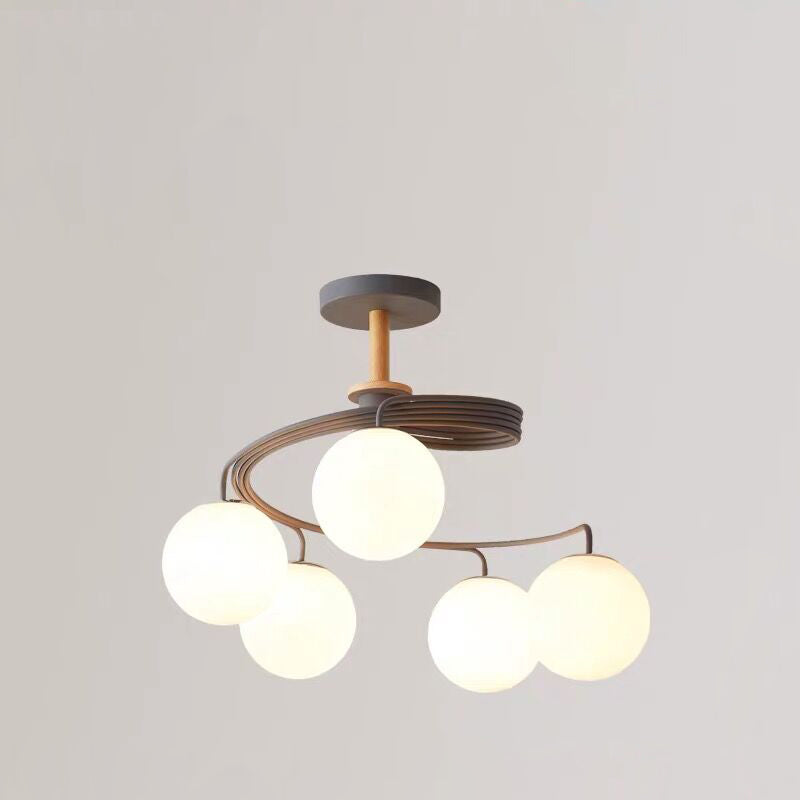 Contemporary Nordic Dome Orbs Curved Distortion Iron Solid Wood Glass 3/5 - Light Chandelier for Dining Room BulbSquare