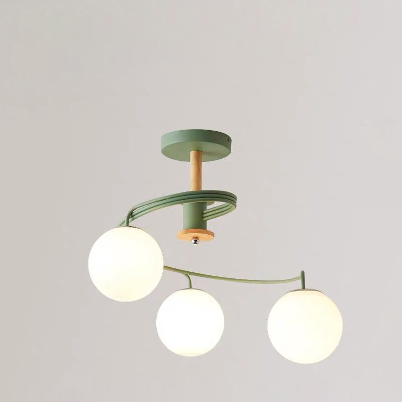Contemporary Nordic Dome Orbs Curved Distortion Iron Solid Wood Glass 3/5 - Light Chandelier for Dining Room BulbSquare