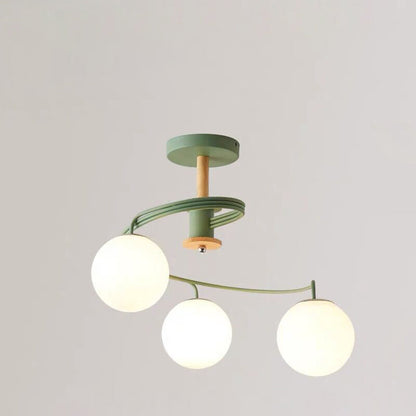 Contemporary Nordic Dome Orbs Curved Distortion Iron Solid Wood Glass 3/5 - Light Chandelier for Dining Room