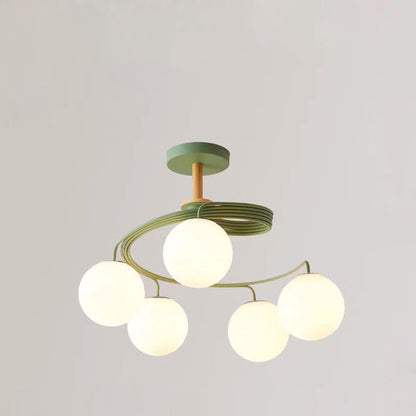 Contemporary Nordic Dome Orbs Curved Distortion Iron Solid Wood Glass 3/5 - Light Chandelier for Dining Room