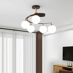 Contemporary Nordic Dome Orbs Curved Distortion Iron Solid Wood Glass 3/5 - Light Chandelier for Dining Room BulbSquare