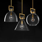 Contemporary Scandinavian Semicircular Conical Copper Glass 1 - Light Pendant Light For Dining Room