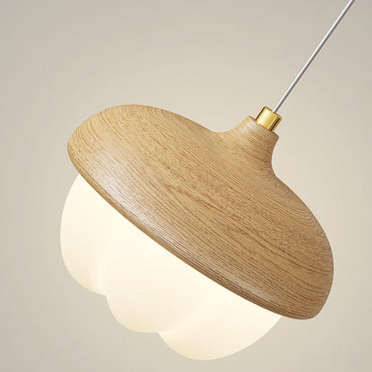 Traditional Japanese Dome Bud Rubber Wood PE LED Pendant Light For Bedroom