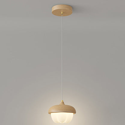 Traditional Japanese Dome Bud Rubber Wood PE LED Pendant Light For Bedroom