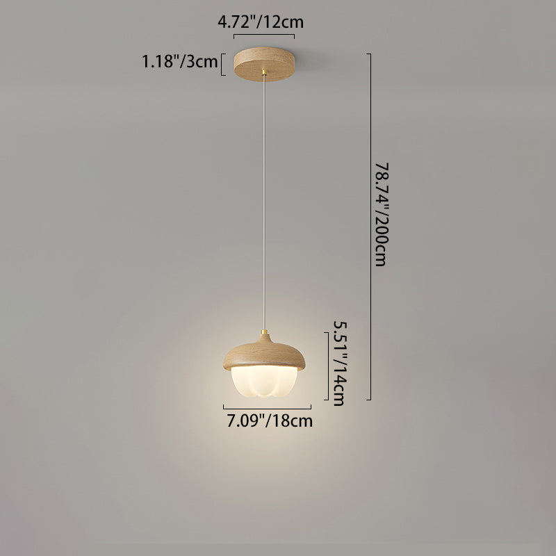 Traditional Japanese Dome Bud Rubber Wood PE LED Pendant Light For Bedroom