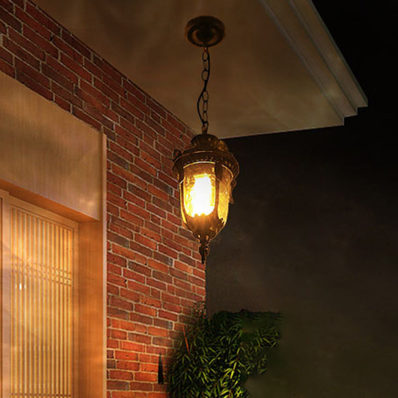 Traditional European Dome Conical Waterproof Aluminum Glass 1 - Light Pendant Light for Outdoor Patio BulbSquare
