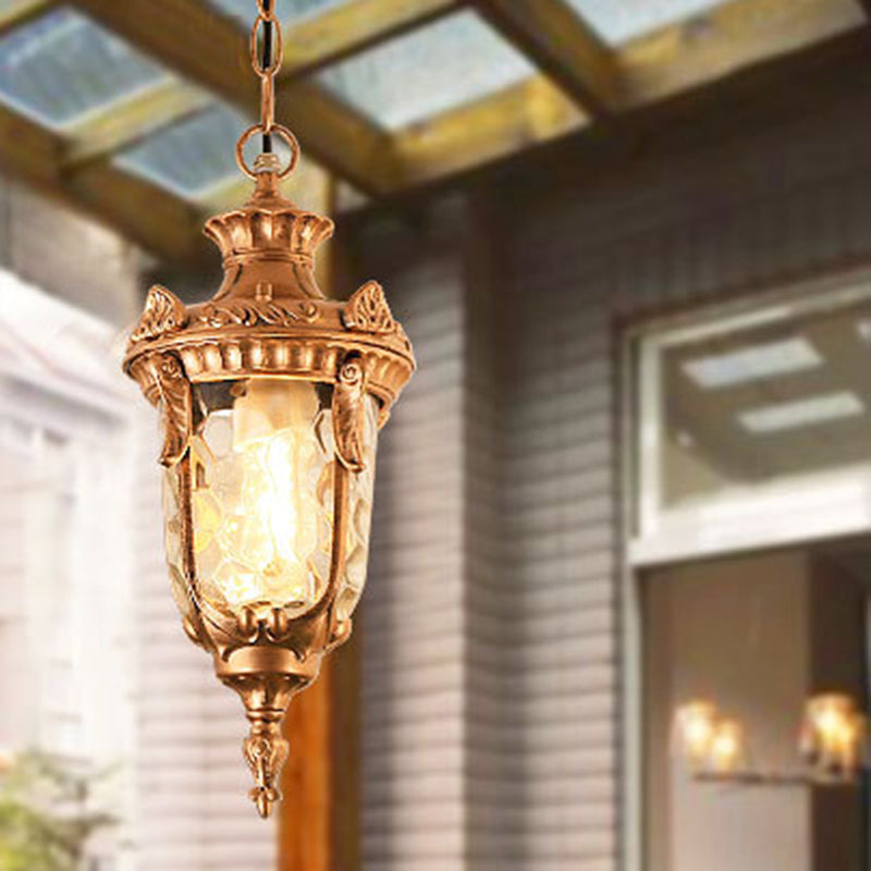 Traditional European Dome Conical Waterproof Aluminum Glass 1 - Light Pendant Light for Outdoor Patio BulbSquare