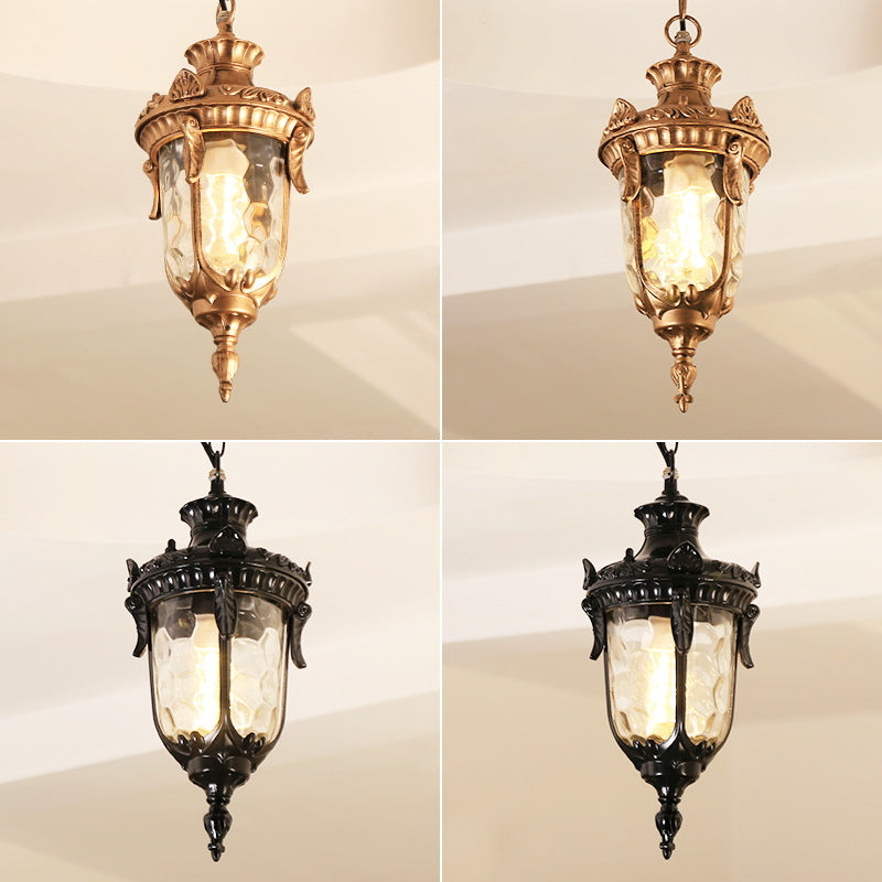 Traditional European Dome Conical Waterproof Aluminum Glass 1 - Light Pendant Light for Outdoor Patio BulbSquare