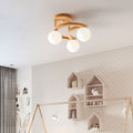 Contemporary Nordic Dome Moon Orbs Rubber Wood Glass Lampshade 3/5 - Light Semi-Flush Mount Ceiling Light For Bedroom