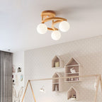 Contemporary Nordic Dome Moon Orbs Rubber Wood Glass Lampshade 3/5 - Light Semi-Flush Mount Ceiling Light For Bedroom
