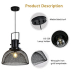 Contemporary Scandinavian Semicircular Wrought Iron Grid Lampshade 1 - Light Pendant Light For Dining Room