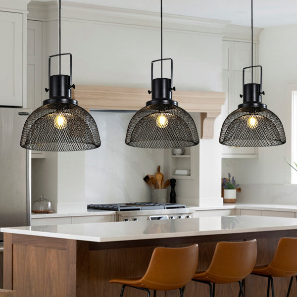 Contemporary Scandinavian Semicircular Wrought Iron Grid Lampshade 1 - Light Pendant Light For Dining Room