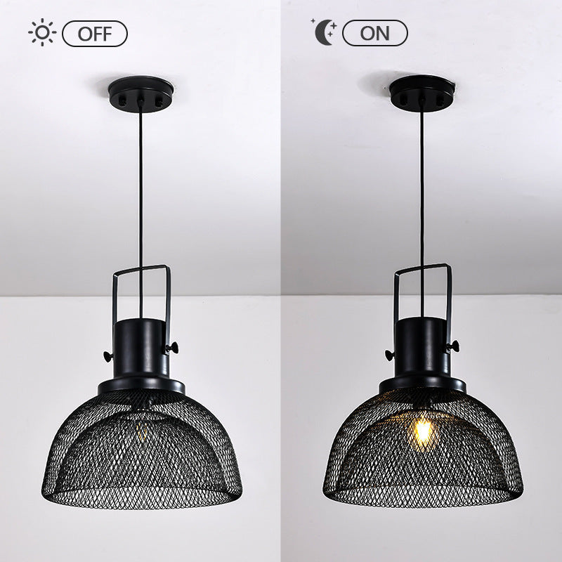 Contemporary Scandinavian Semicircular Wrought Iron Grid Lampshade 1 - Light Pendant Light For Dining Room