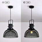 Contemporary Scandinavian Semicircular Wrought Iron Grid Lampshade 1 - Light Pendant Light For Dining Room