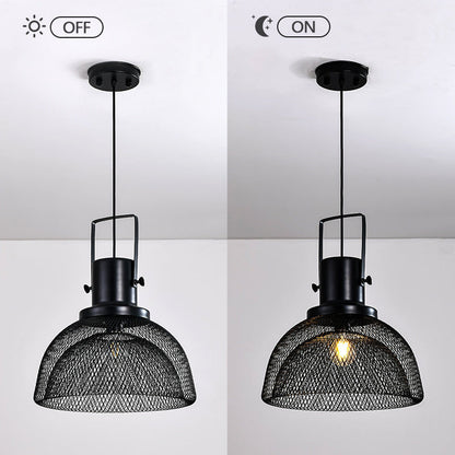 Contemporary Scandinavian Semicircular Wrought Iron Grid Lampshade 1 - Light Pendant Light For Dining Room