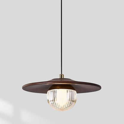 Traditional Japanese Dome Orb UFO Shape Walnut Injection Molding 1 - Light Pendant Light For Dining Room