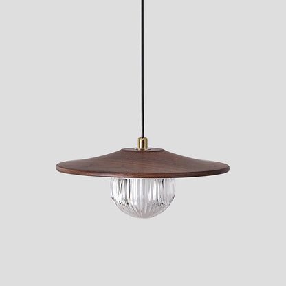 Traditional Japanese Dome Orb UFO Shape Walnut Injection Molding 1 - Light Pendant Light For Dining Room