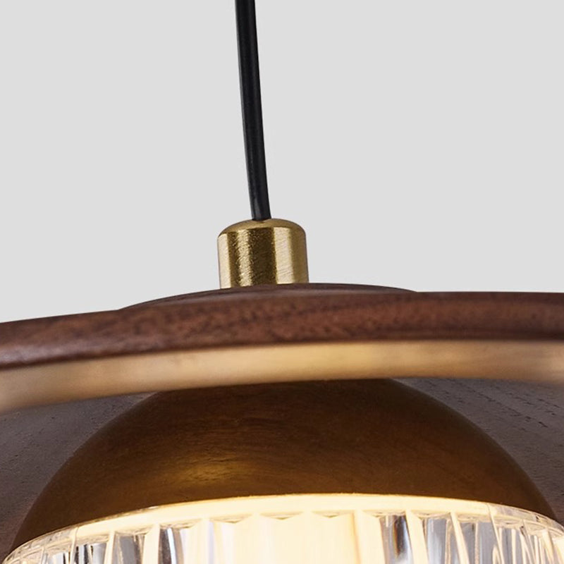 Traditional Japanese Dome Orb UFO Shape Walnut Injection Molding 1 - Light Pendant Light For Dining Room