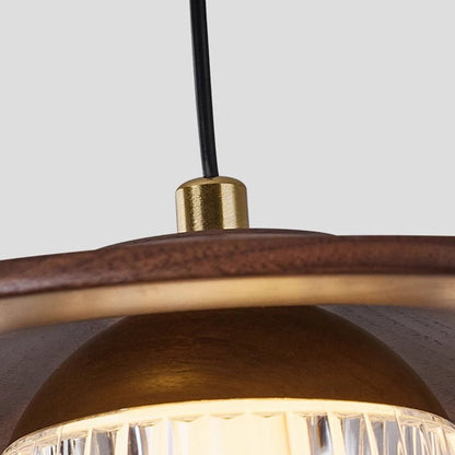 Traditional Japanese Dome Orb UFO Shape Walnut Injection Molding 1 - Light Pendant Light For Dining Room