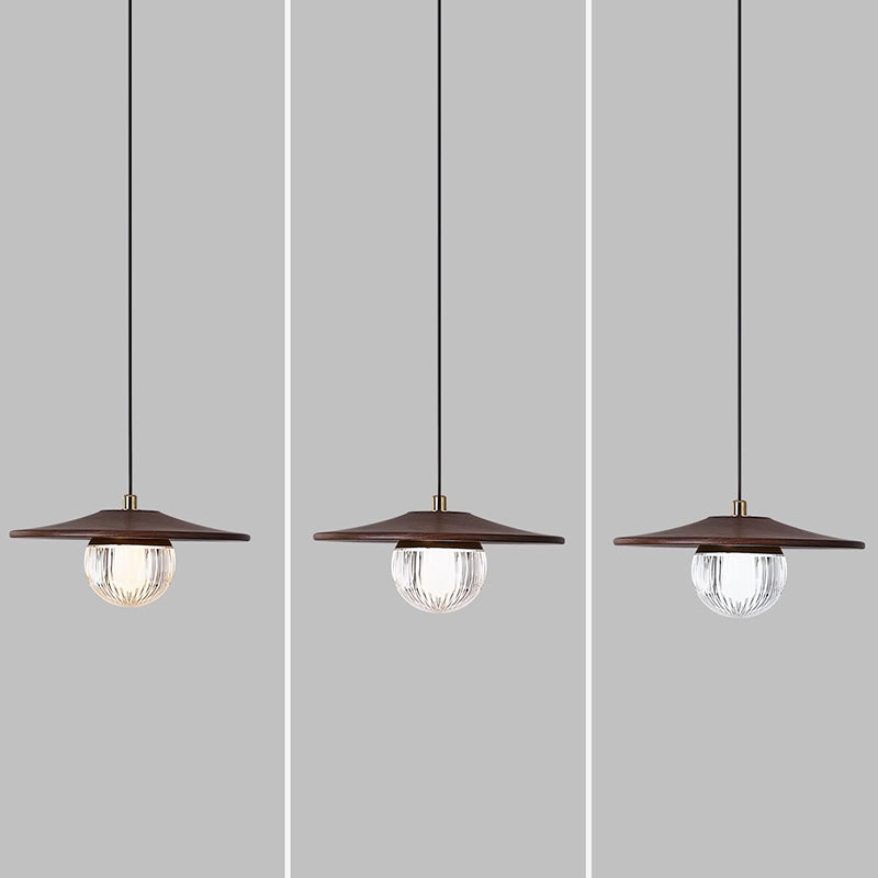 Traditional Japanese Dome Orb UFO Shape Walnut Injection Molding 1 - Light Pendant Light For Dining Room