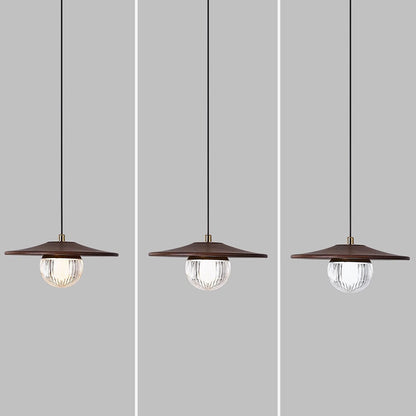 Traditional Japanese Dome Orb UFO Shape Walnut Injection Molding 1 - Light Pendant Light For Dining Room