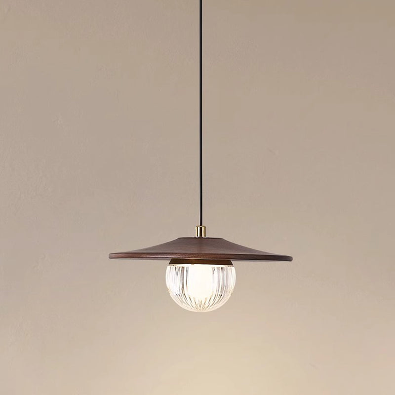 Traditional Japanese Dome Orb UFO Shape Walnut Injection Molding 1 - Light Pendant Light For Dining Room