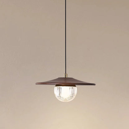 Traditional Japanese Dome Orb UFO Shape Walnut Injection Molding 1 - Light Pendant Light For Dining Room