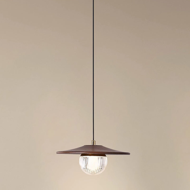Traditional Japanese Dome Orb UFO Shape Walnut Injection Molding 1 - Light Pendant Light For Dining Room