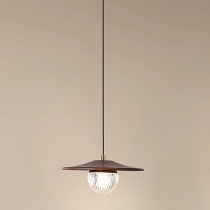 Traditional Japanese Dome Orb UFO Shape Walnut Injection Molding 1 - Light Pendant Light For Dining Room