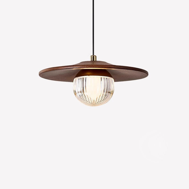 Traditional Japanese Dome Orb UFO Shape Walnut Injection Molding 1 - Light Pendant Light For Dining Room