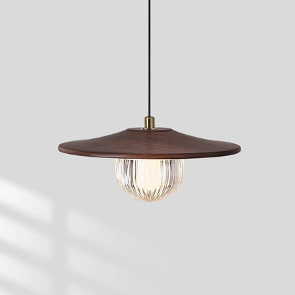 Traditional Japanese Dome Orb UFO Shape Walnut Injection Molding 1 - Light Pendant Light For Dining Room