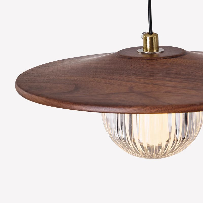 Traditional Japanese Dome Orb UFO Shape Walnut Injection Molding 1 - Light Pendant Light For Dining Room