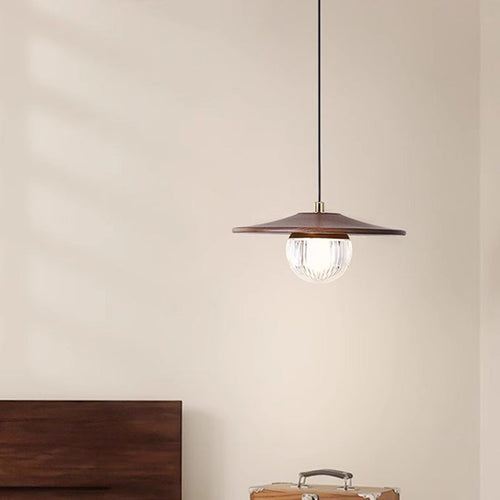 Traditional Japanese Dome Orb UFO Shape Walnut Injection Molding 1 - Light Pendant Light For Dining Room