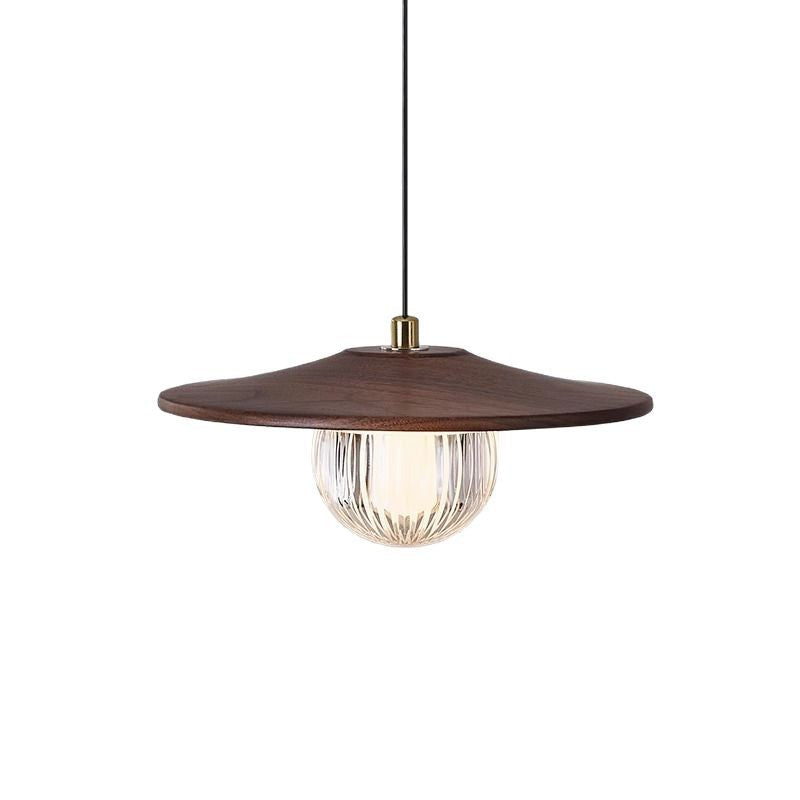Traditional Japanese Dome Orb UFO Shape Walnut Injection Molding 1 - Light Pendant Light For Dining Room